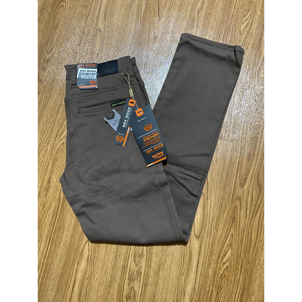 Celana panjang chinos keper katun pria / celana panjang slim fit oxy hugo warna coklat kekinian uk 2