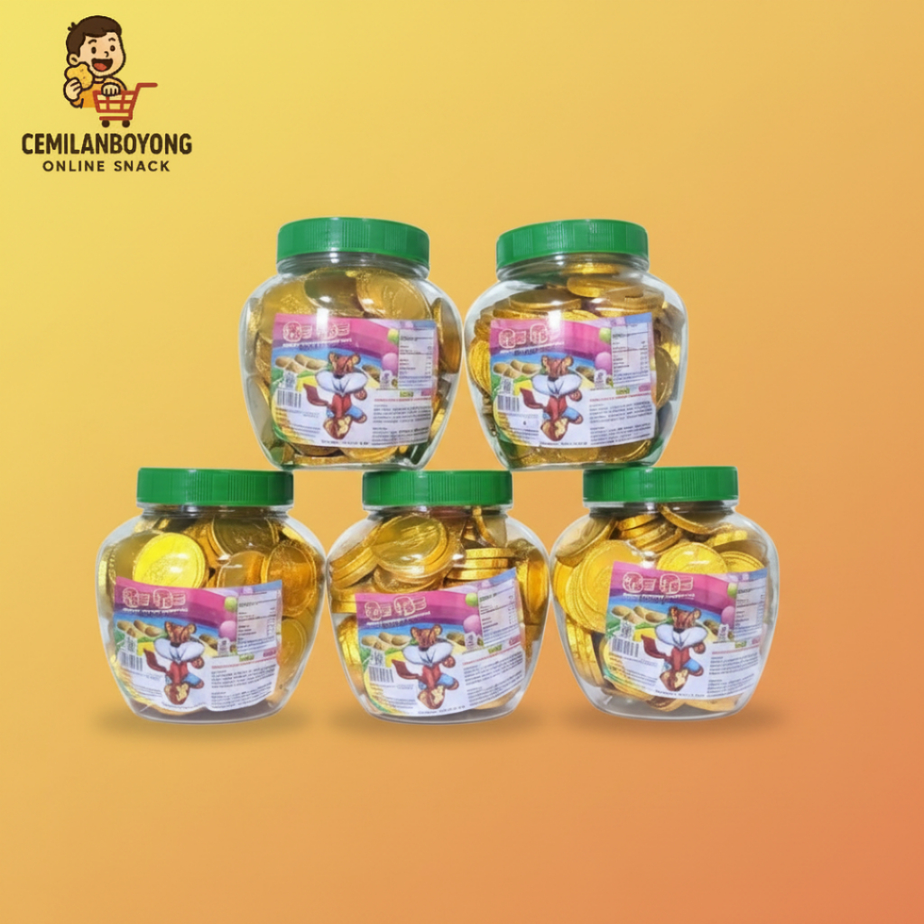 Cokelat Koin Emas Toples | Cokelat Bentuk Koin Lucu - 1 Toples Isi 100 Pcs