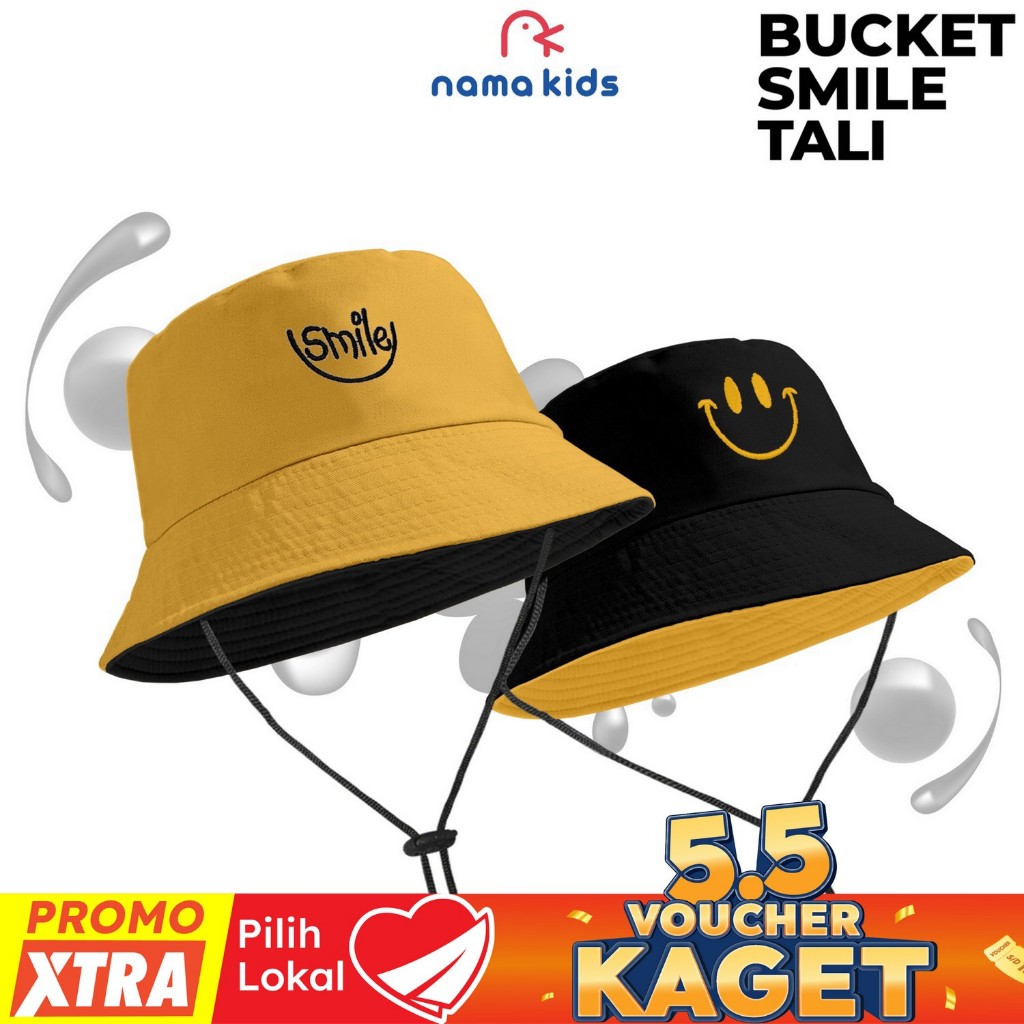 TOPI BUCKET ANAK Dewasa KOREA TOPI ANAK BORDIR SMILE TOPI BUCKET Dewasa Couple Anak WANITA PRIA