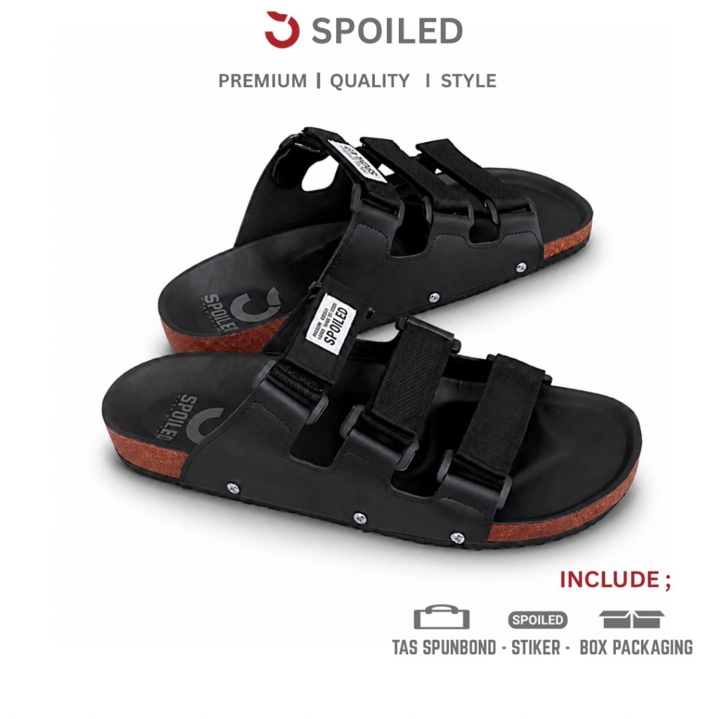 Spoiled Sandal Pria Casual Tali 3 Kulit Sintetis Tali Adjustable Hitam Coklat Ride Ukuran 39 40 41 4