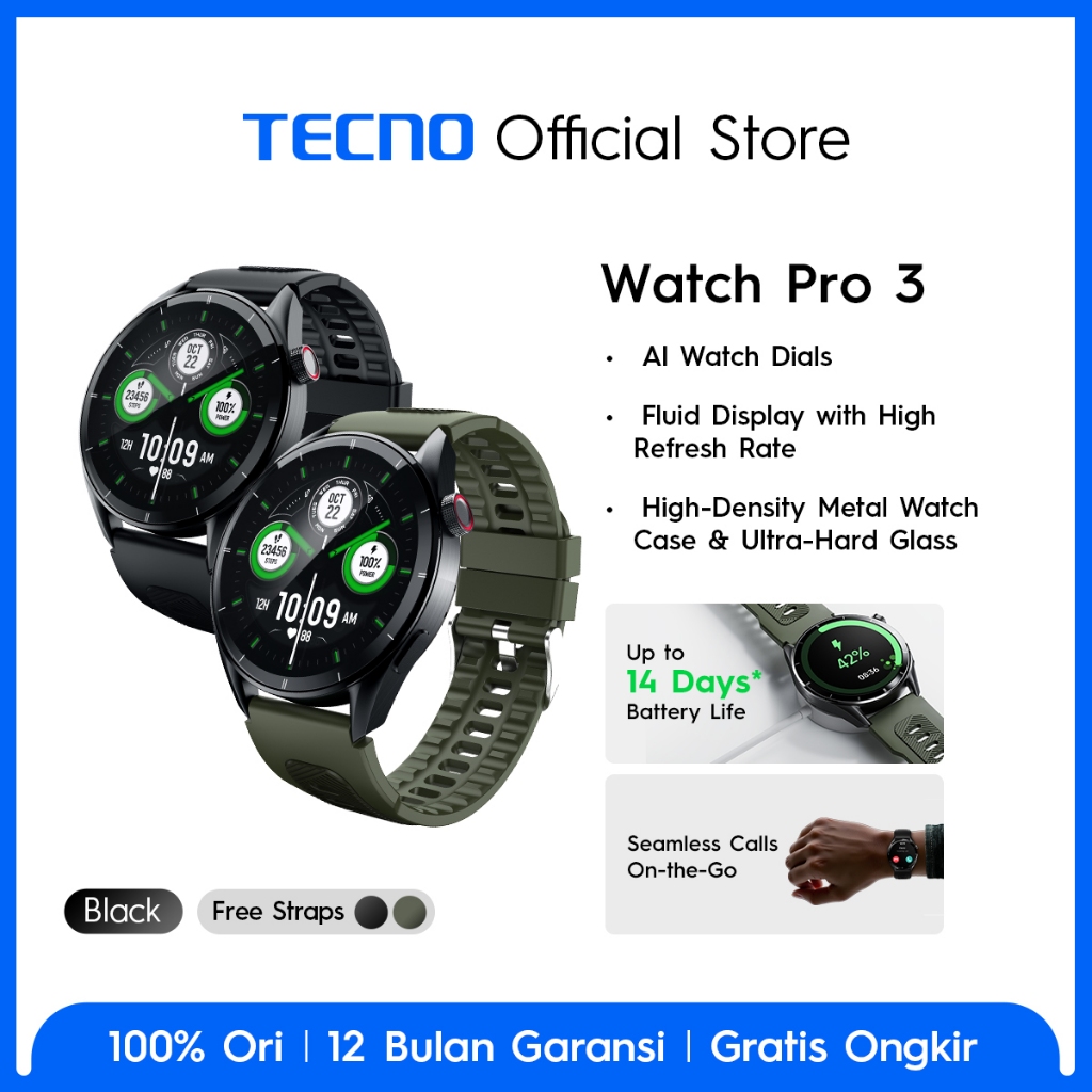 TECNO Watch Pro 3 AI Watch Dials | Fluid Display with High Refresh Rate | Seamless Calls On-the-Go - Gambar 2