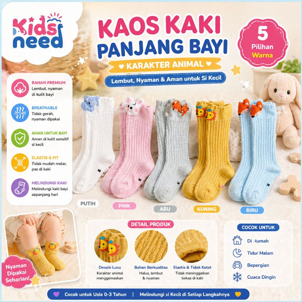 Kaos Kaki Panjang Bayi Karakter Hewan Lucu Kaos kaki Bayi Motif Animal Lucu