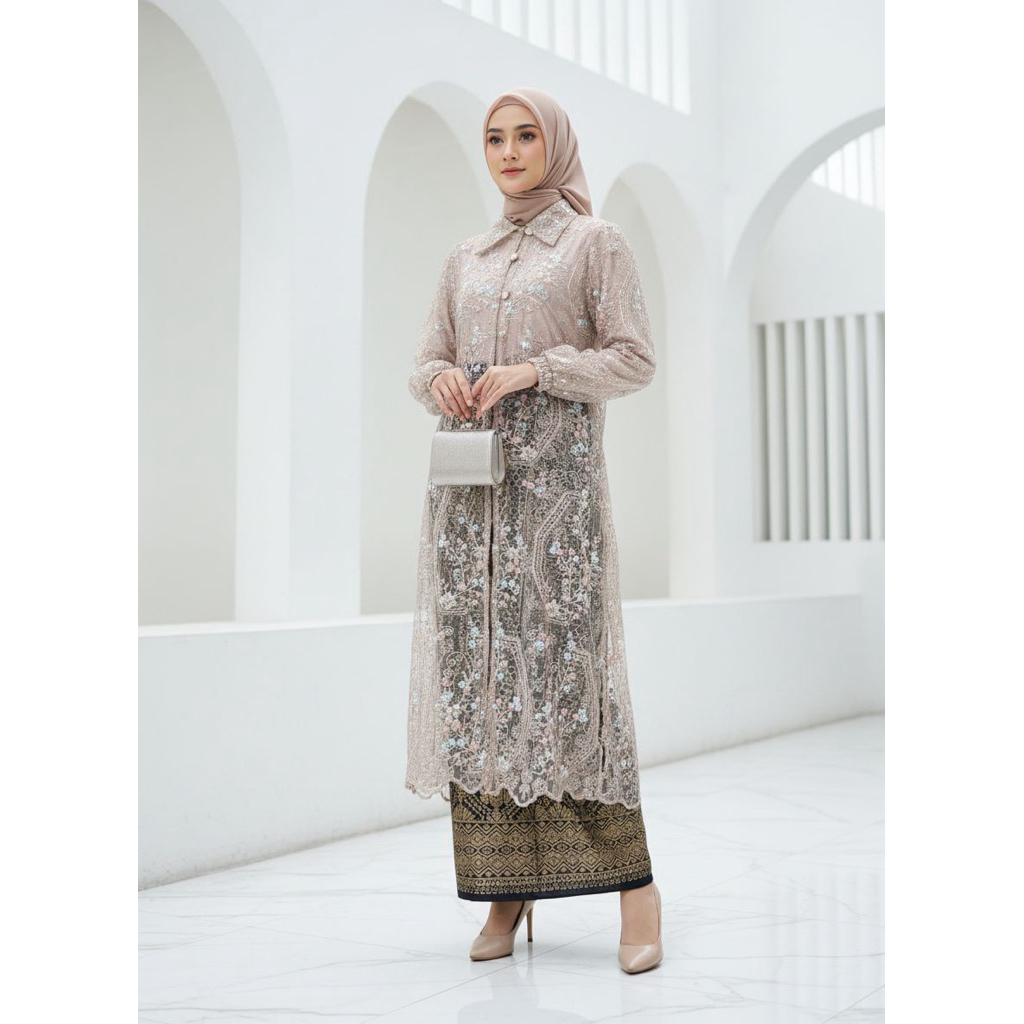 [PREMIUM] Tunik Outer Tile Brokat Mewah - Model Kemeja Kancin Depan
