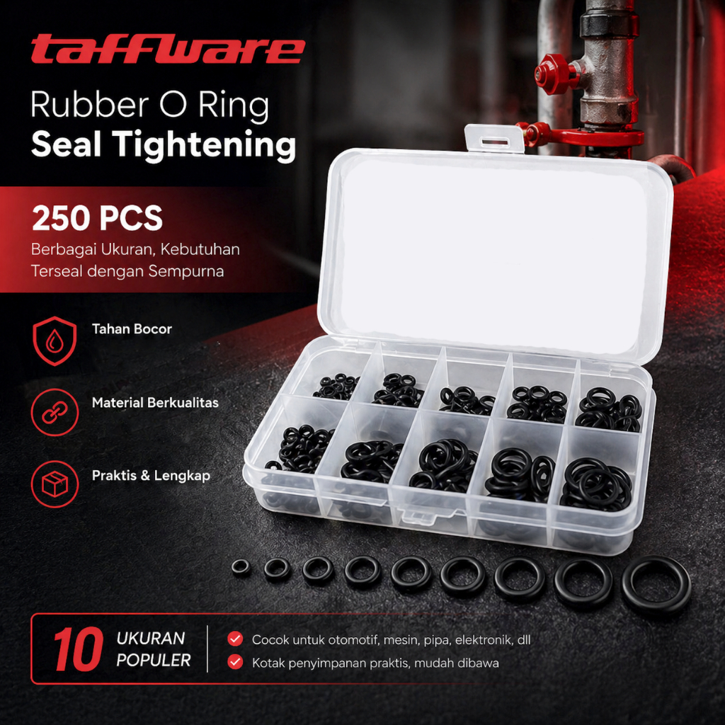 (NARA MEOW) TAFFWARE KARET RUBBER O RING SEAL TIGHTENING 250 PCS BLACK