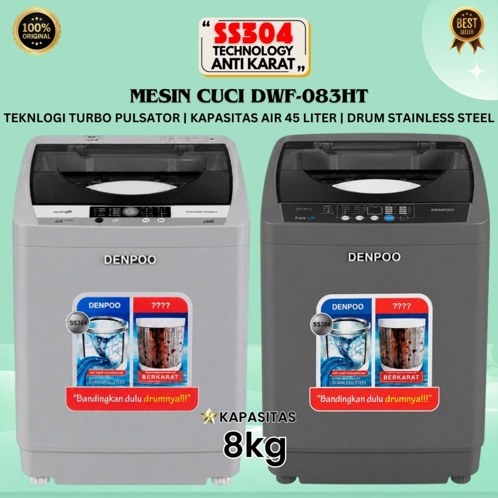 MESIN CUCI DENPOO 1 TABUNG DWF 083 HT - 8KG