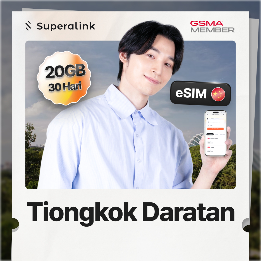 [Superalink] eSIM China Mainlain Cina Daratan 5G 30 Hari 5GB 10GB 15GB 20GB Tanpa VPN TikTok IG WA