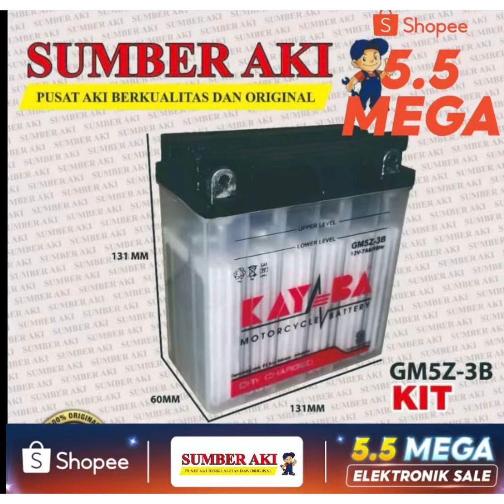 Aki Motor KAYABA GM5Z-3B Original DRY Charger Motor MIO SPORTY LEGENDA GRAND PRIMA TITAN SUPRA SMASH