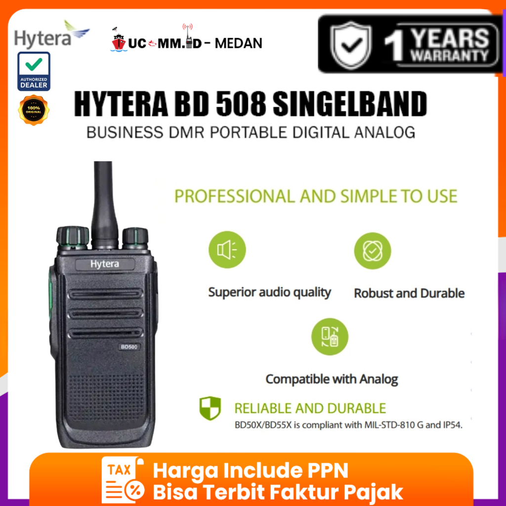 HYTERA BD 508 Singleband VHF/UHF Digital Analog HT Hytera DMR BD508 Bd 508 Original Garansi
