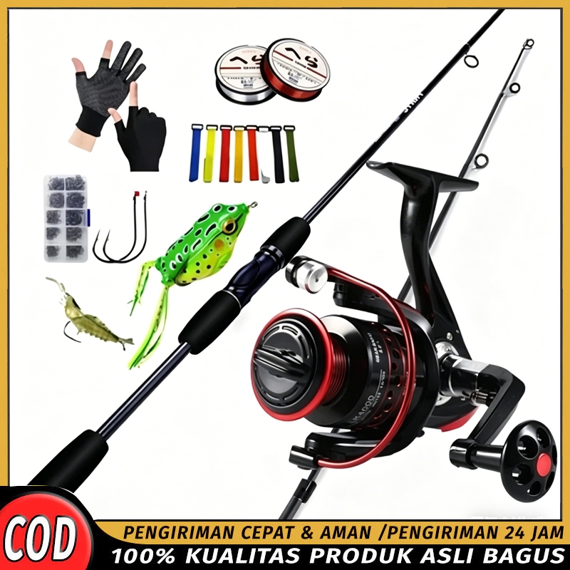 COD Joran Pancing Set 1.8/2.1/2.4m Joran Dan 2000-3000 Full Metal Reel Pancing Joran Set Lengkap wit