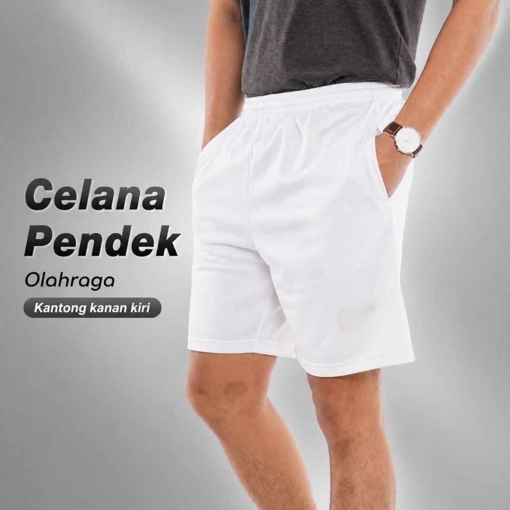 Celana Pendek Pria Sport Putih / Celana Traning Olahraga putih