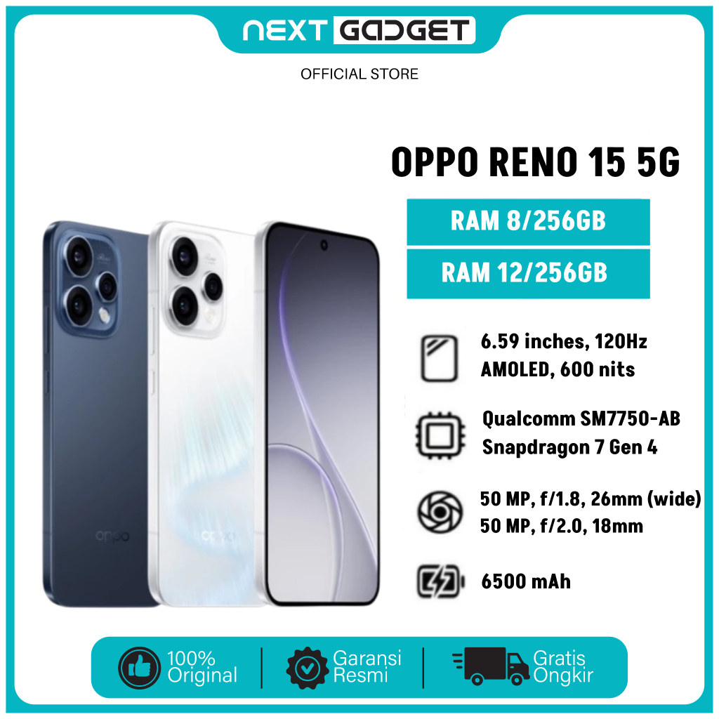 OPPO Reno15 5G [8+256GB & 12+256GB] 3.5x Telephoto Vibe Portrait, 6500mAh Battery 80W, IP69 Water