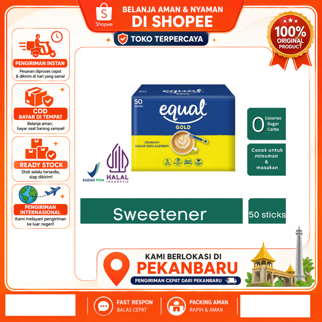 [SDW] pekanbaru/Equal Sweetener Gold Sugar Replacement 50 Sticks Alternatif Pengganti Gula