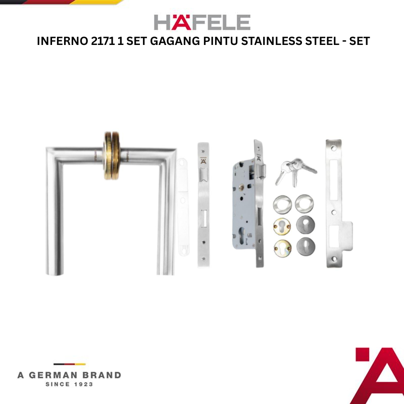 Hafele Inferno 2171 1 Set Gagang Kunci Pintu  Kamar Rumah Stainless Steel - Pegangan Pintu Model Kek