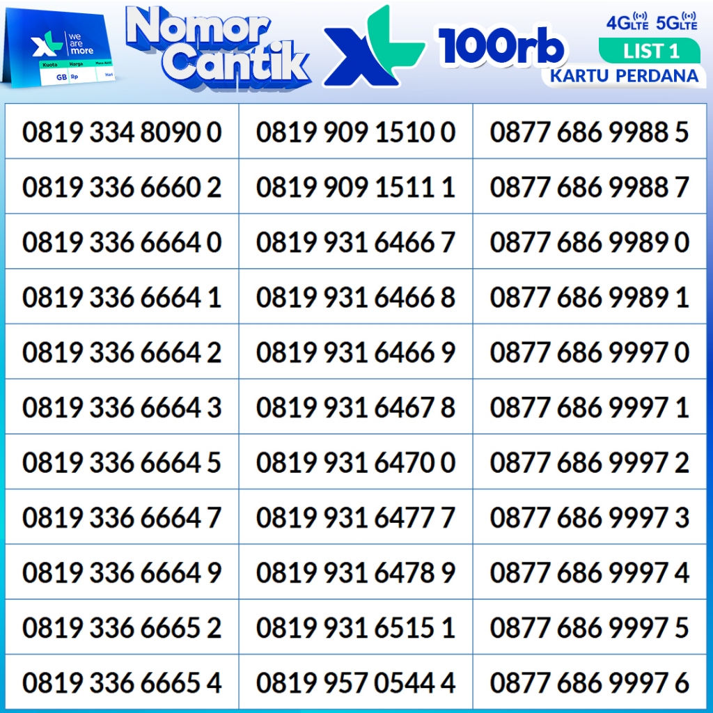 Nomor Cantik Perdana XL Murah 100.000rb.