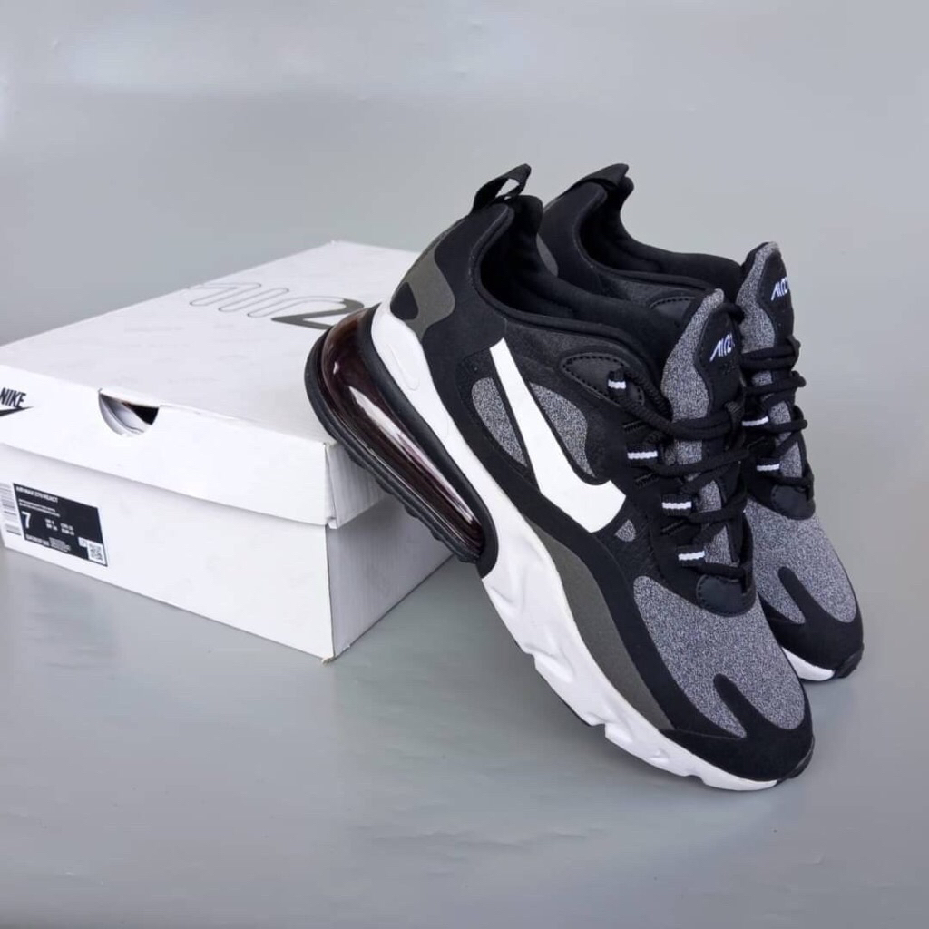 ( Abuy project ) Sepatu Sneakers Nike Air Max 270 React Black White Grey