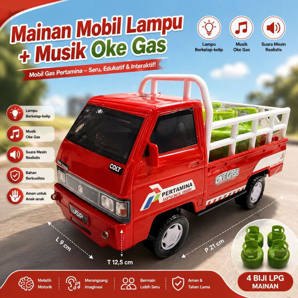 1277 Mainan Truck Pickup + 4 LPG Mini Bisa COD / Mainan Truck Ada Musik Dan Lampu Lednya / Mainan Mo