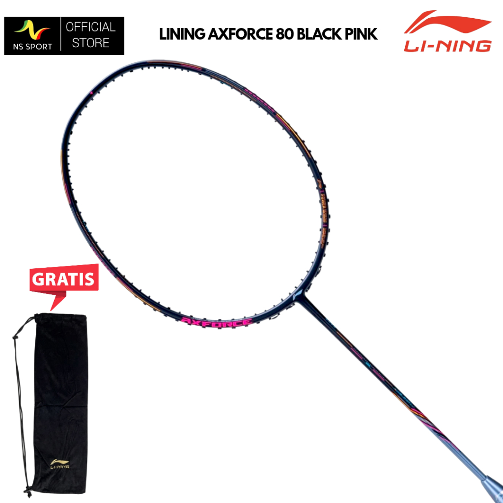 Raket Badminton Lining Ax Force 80 Black Pink