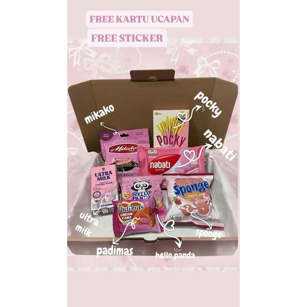 Hadiah Ulang Tahun Mini Snack Box - Warna pink, Penuh Kejutan Manis