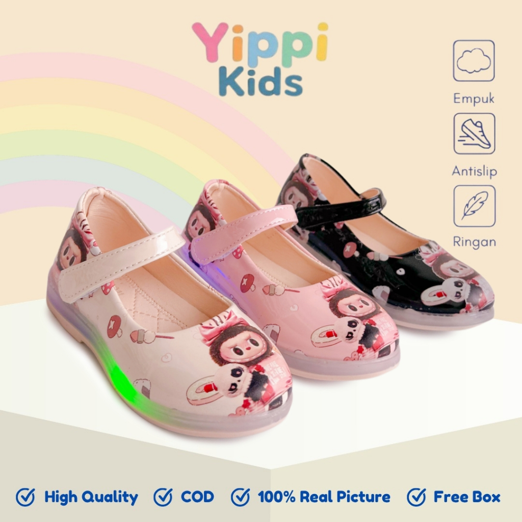 YIPPI KIDS - Sepatu Pansus Anak Perempuan Labubu Berlampu 21-36 Flat Shoes Anak Cewek LED 2513