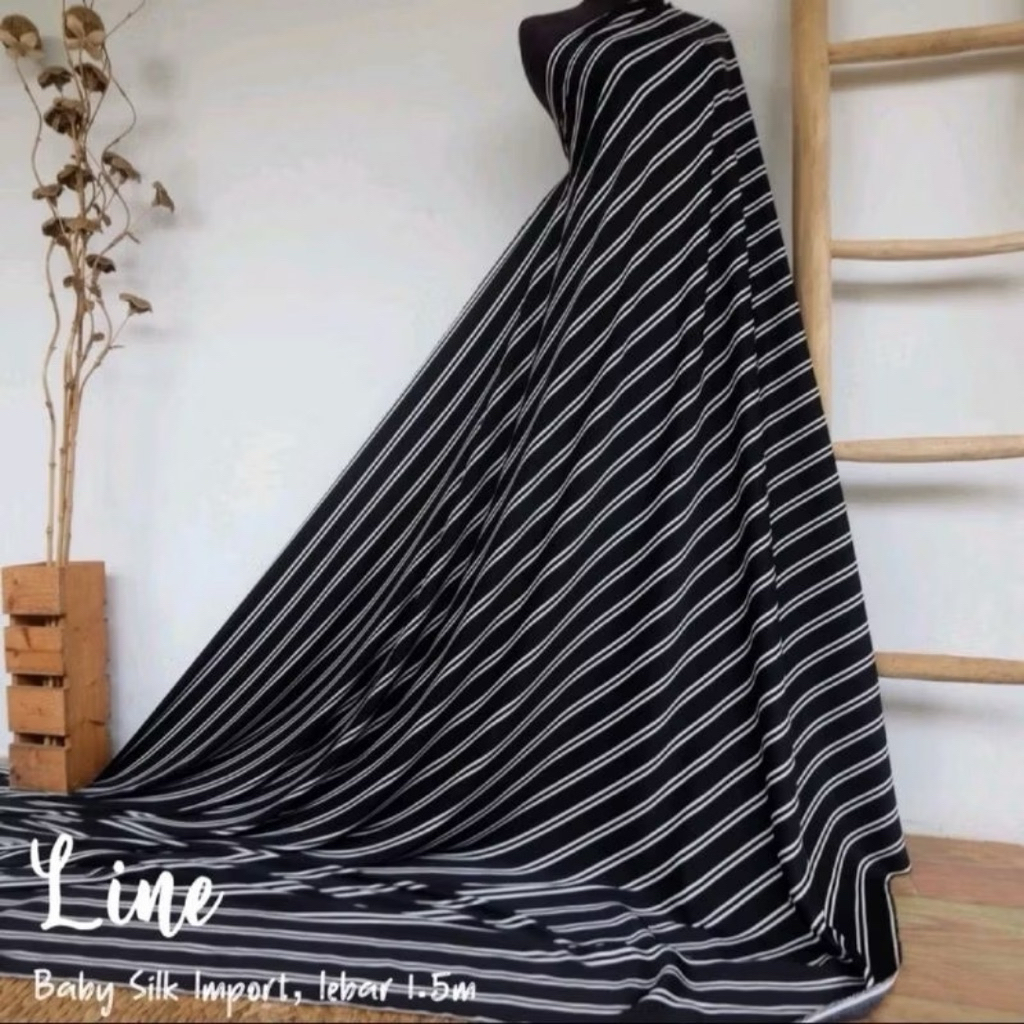 Kain Baby Silk Motif Garis Line Premium - kain satin silk motif salur Lebar 1.5m - Bahan Gamis, Tuni