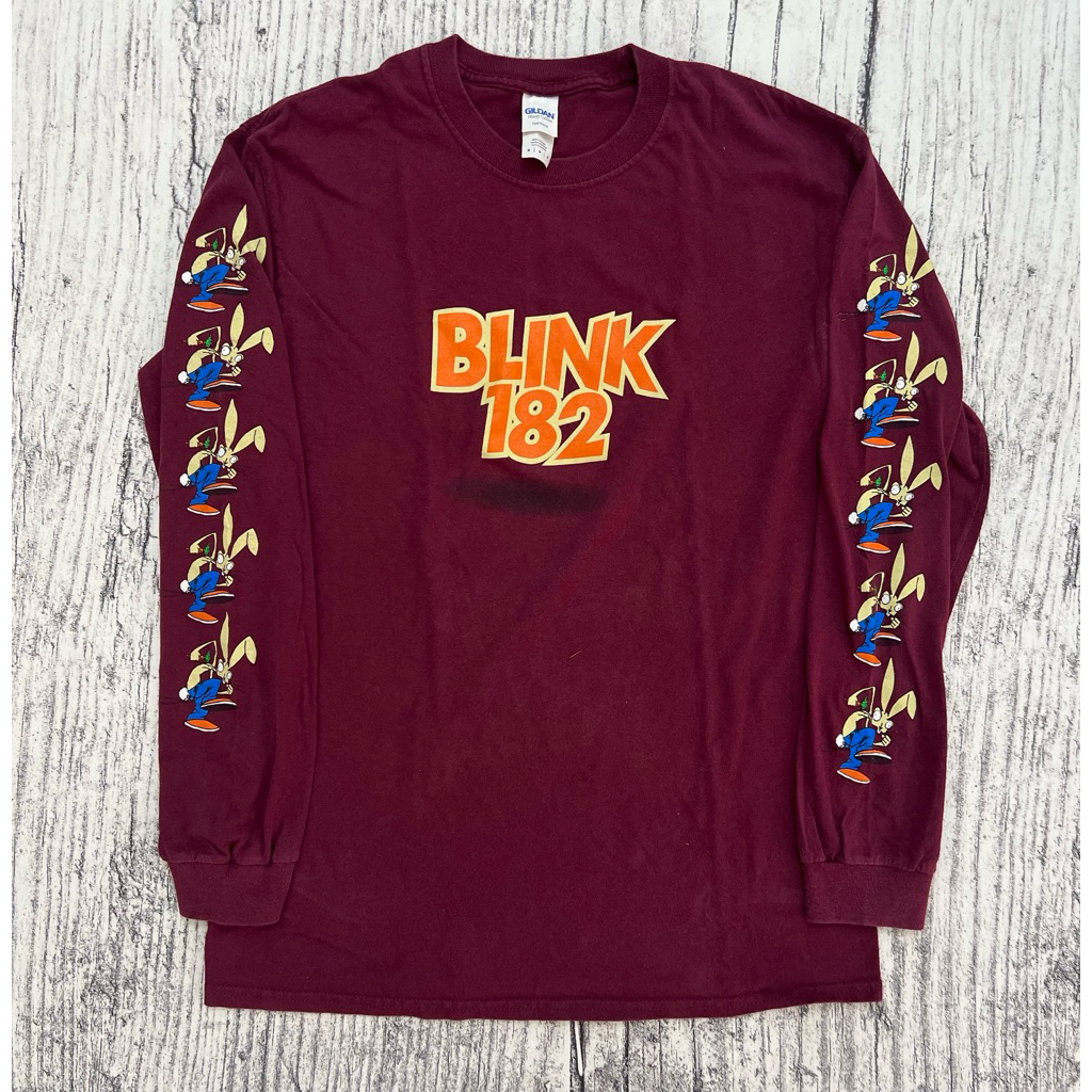 Kaos T-Shirt Band Blink 182 - Bunny Vintage Maroon Long Sleeve Official Merchandise