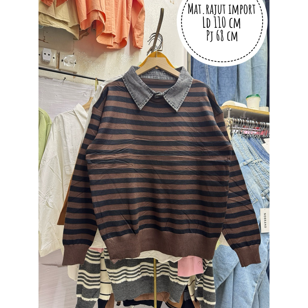 BLUS IMPORT KOMBINASI RAJUT WANITA PREMIUM