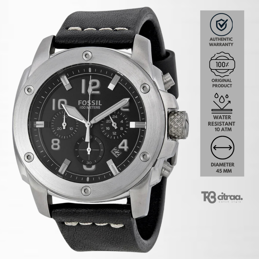 Jam Tangan Pria Fossil Machine Chronograph Kulit Hitam Sporty Casual Original FS4928