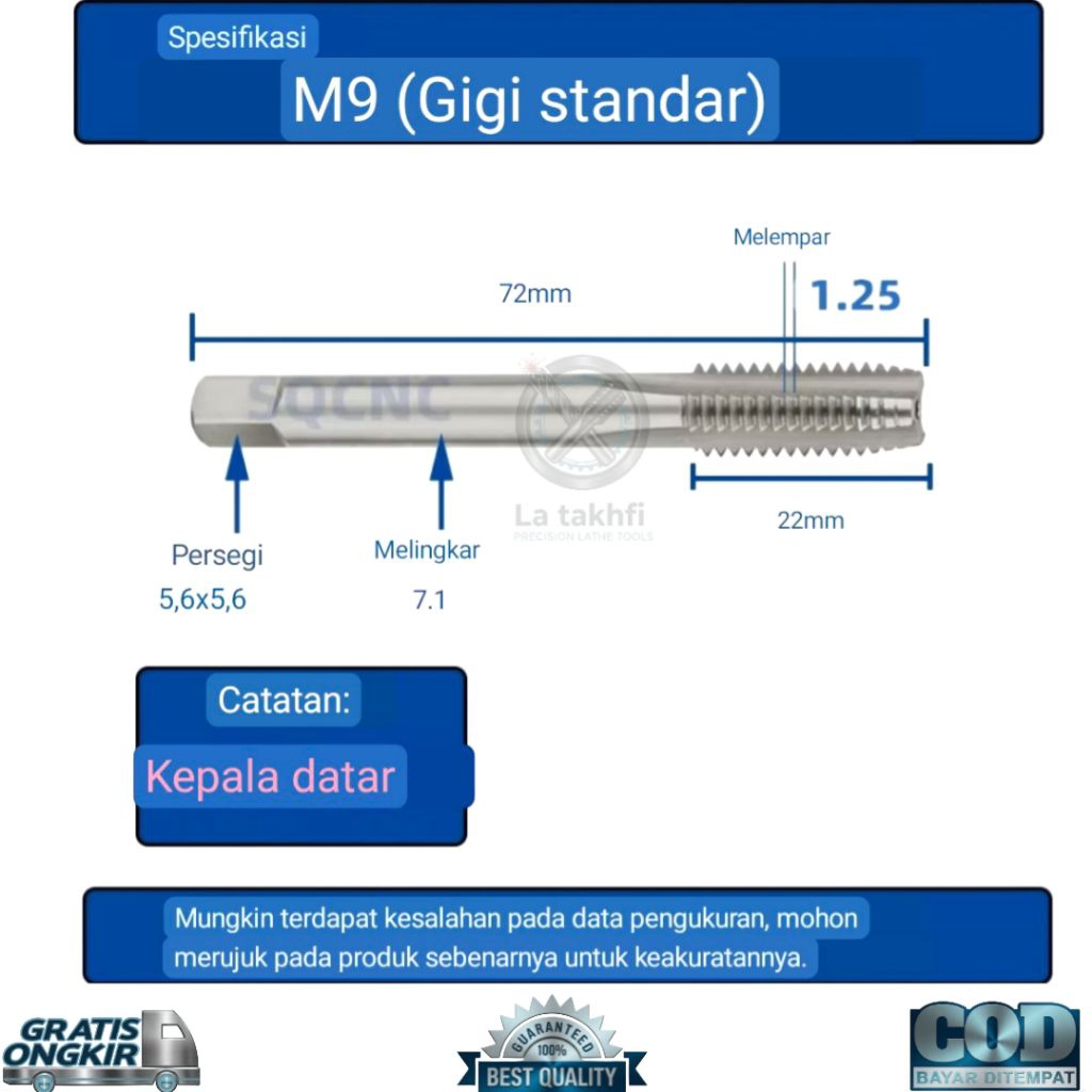 2 Pcs tap m9x1.25 hand tap tap baut drat 13 bukan baut 10 bukan mata bor nachi hss