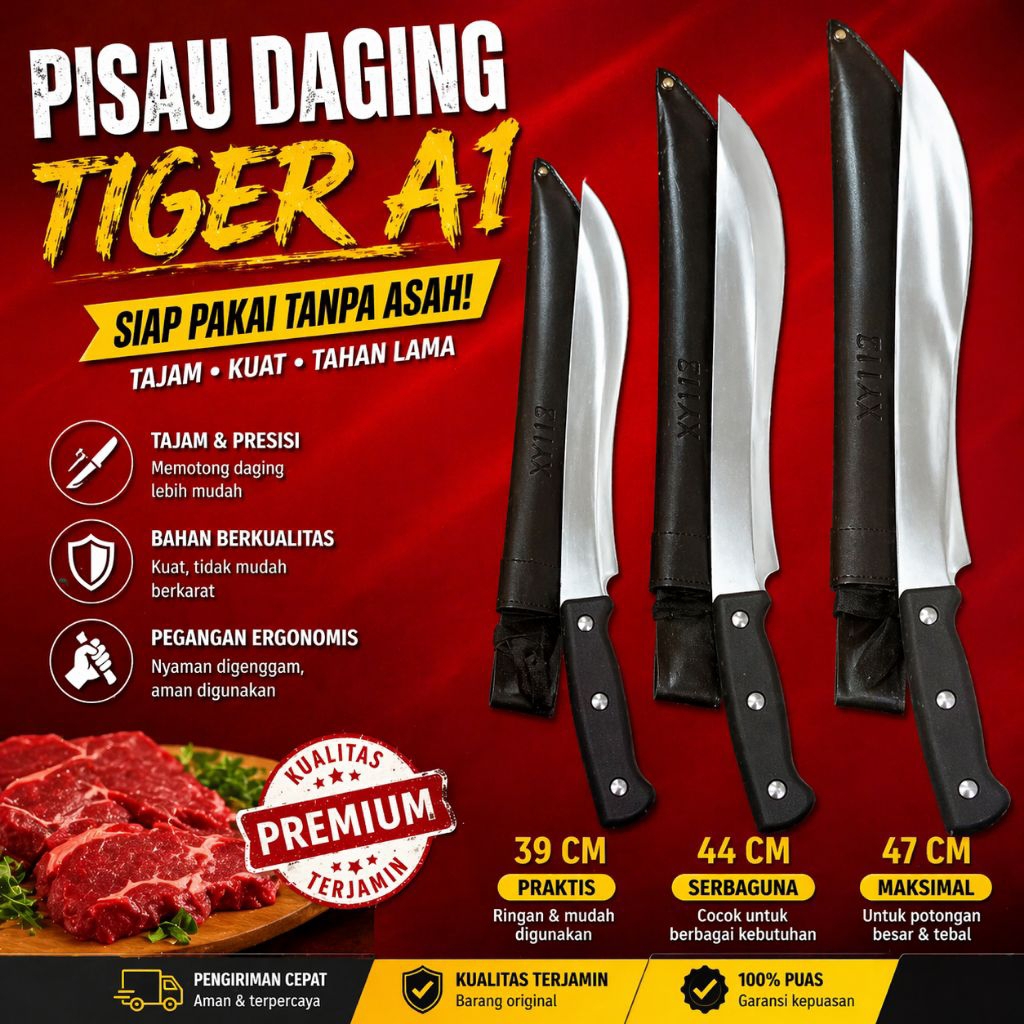 Pisau Daging Original Malaysia siap pakai tanpa asah