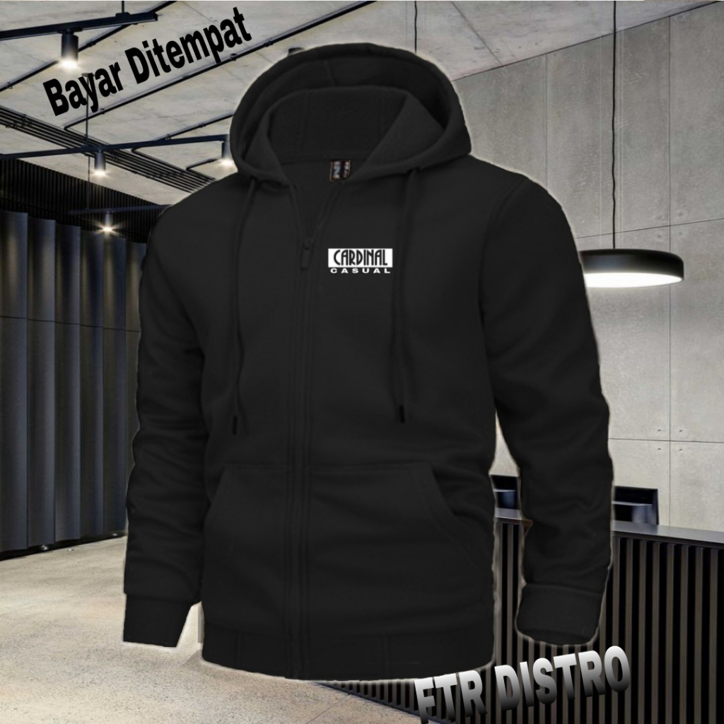 (COD) Jaket Resleting Distro Cardinal Formal Blok Text Putih Jaket Pria Wanita Terkeren Jaket Denim 