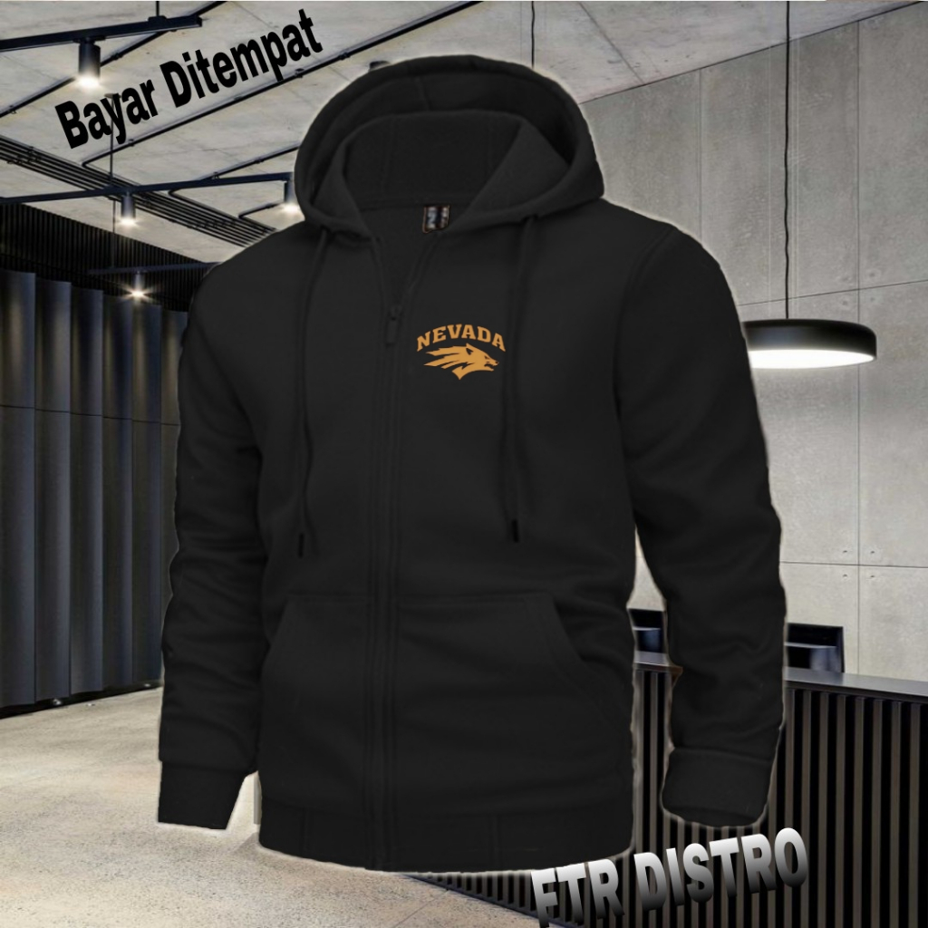 (COD) Jaket Resleting Distro Nevada Text Gold Jaket Pria Wanita Terkeren Jaket Denim Distro Katun Fl