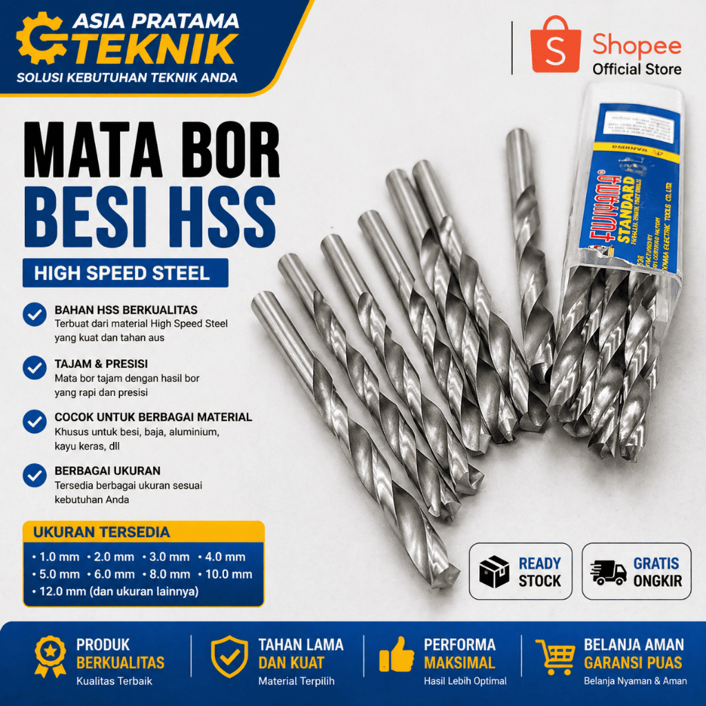 HSS DRILL MATA BOR BESI HSS TITANIUM Mata Bor Besi Baja Hss 1MM-7MM HSS DRILL MATA BOR BESI HSS 1mm 