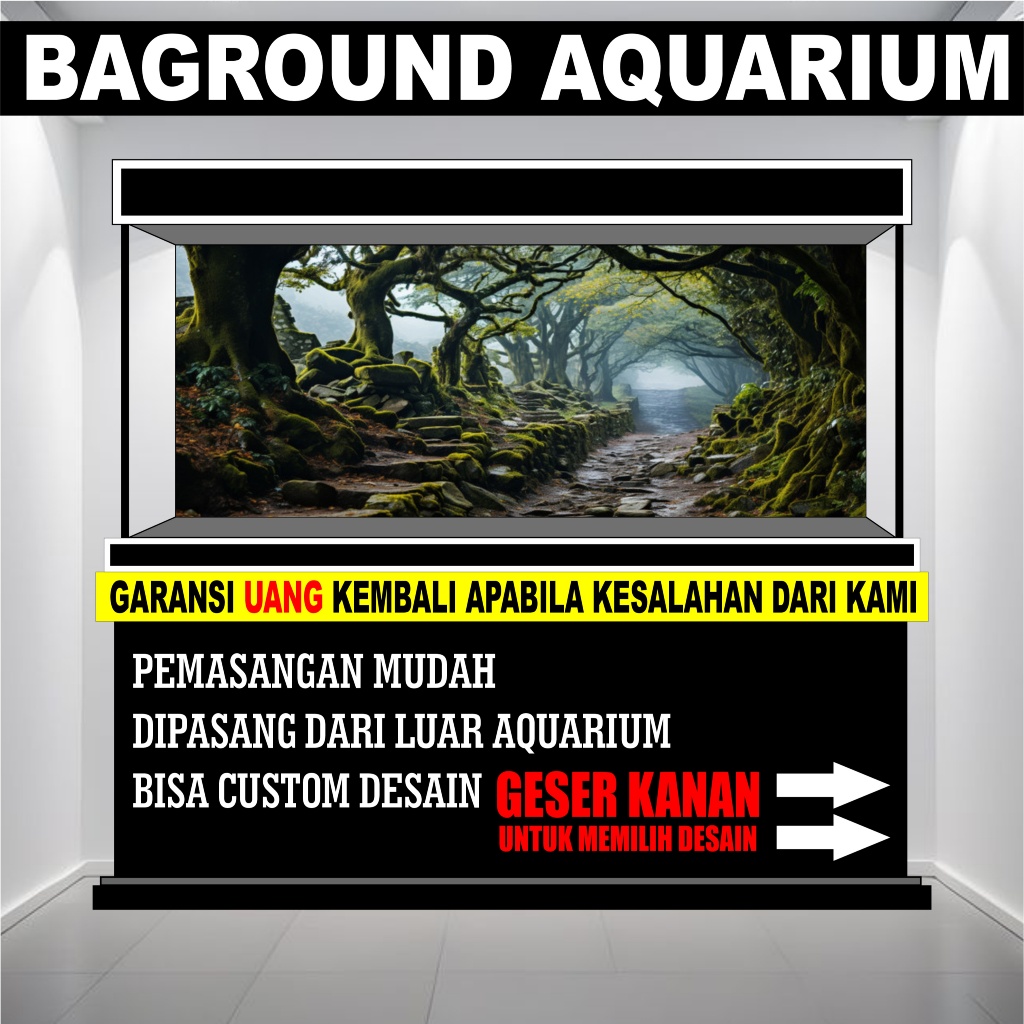 STICKER AQUARIUM, AQUASCAPE,STIKER KACA AQUARIUM,BACKGROUND AQUARIUM TEMA HUTAN JUNGLE FI2