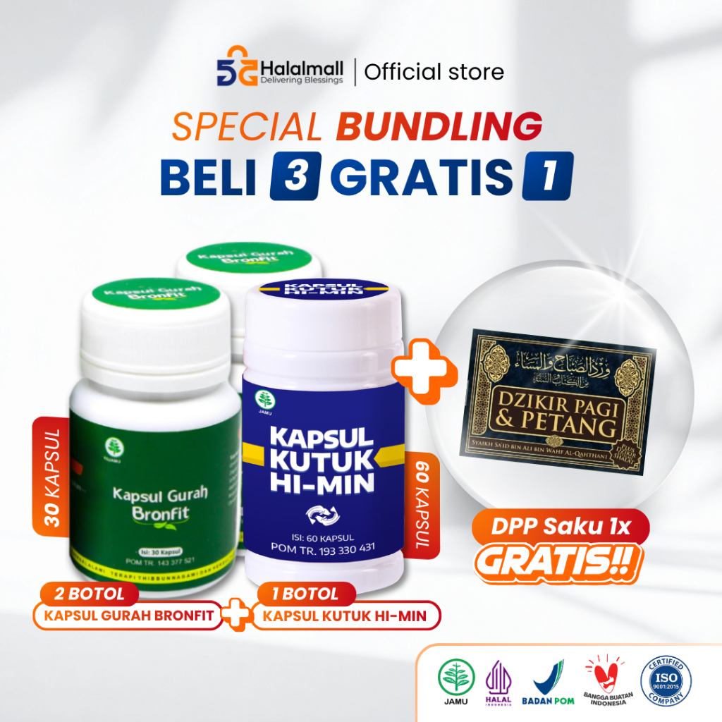 [Beli 3 Gratis 1] Kapsul Gurah Bronfit 2 Botol & Kutuk Hi-Min 1 Botol Bonus Buku Dzikir | Ekstrak Sr