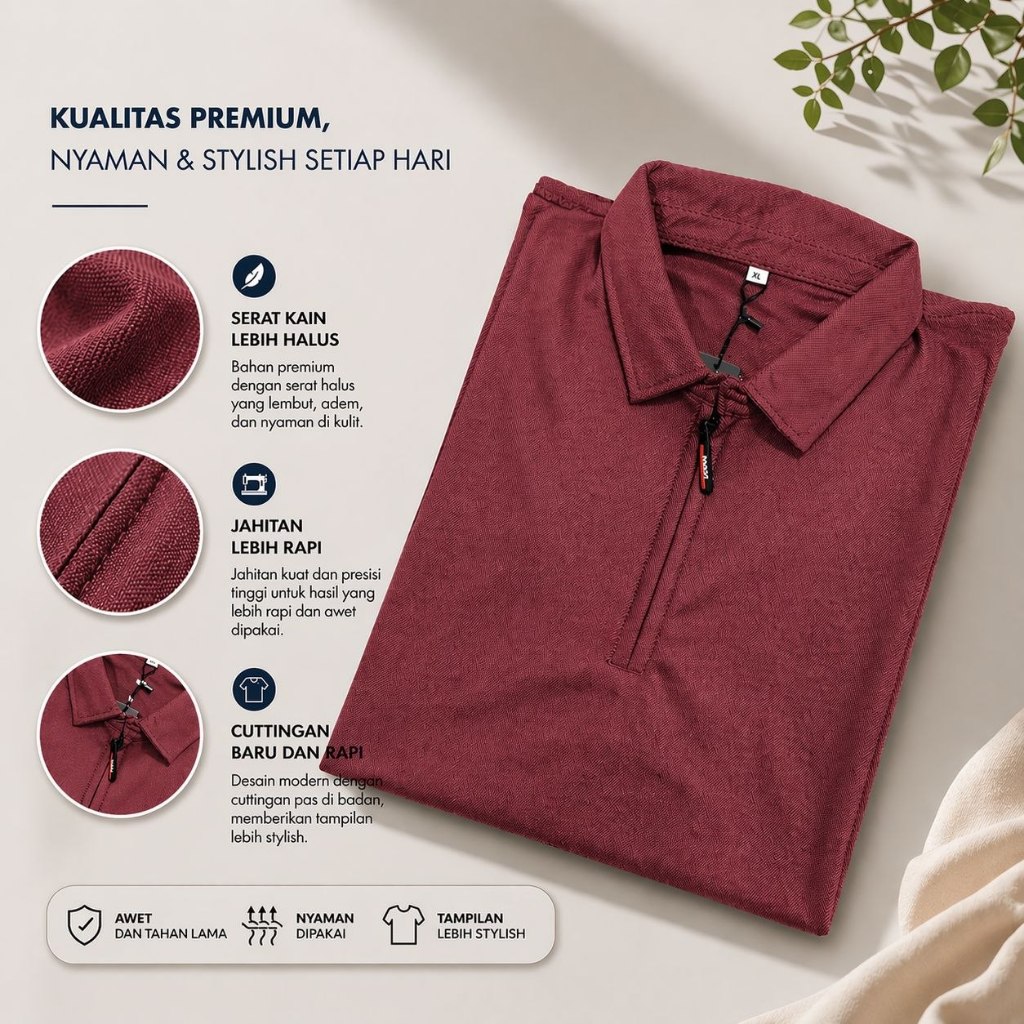 Kaos Polo Zipper Pria Premium | Baju Kerah Cowok Casual Stylish Kekinian
