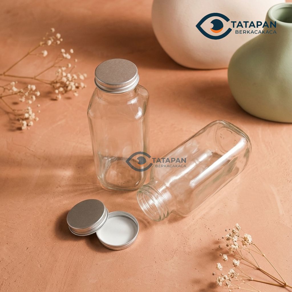 Botol Kaca Kotak French Square 250-ml 350-ml 500-ml  / Botol Kaca Juice Kopi Susu