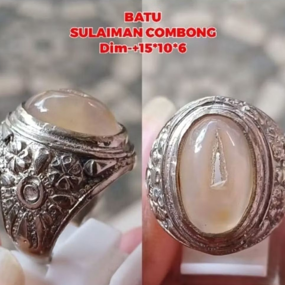 cincin batu Sulaiman putih combong natural