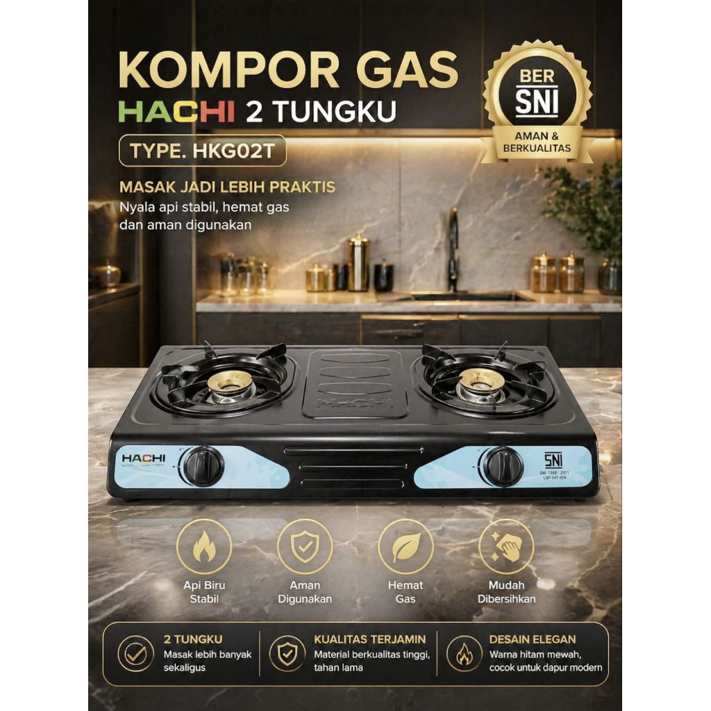 kompor HACHI 2 tungku teflon