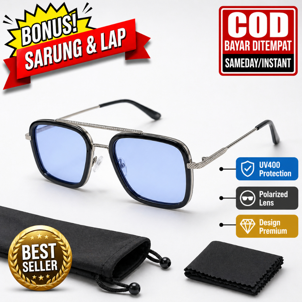 Kacamata Pria Sunglass Tony Stark Kacamata Hitam Pria Keren Anti Sinar UV400 Jakarta Fashion Import