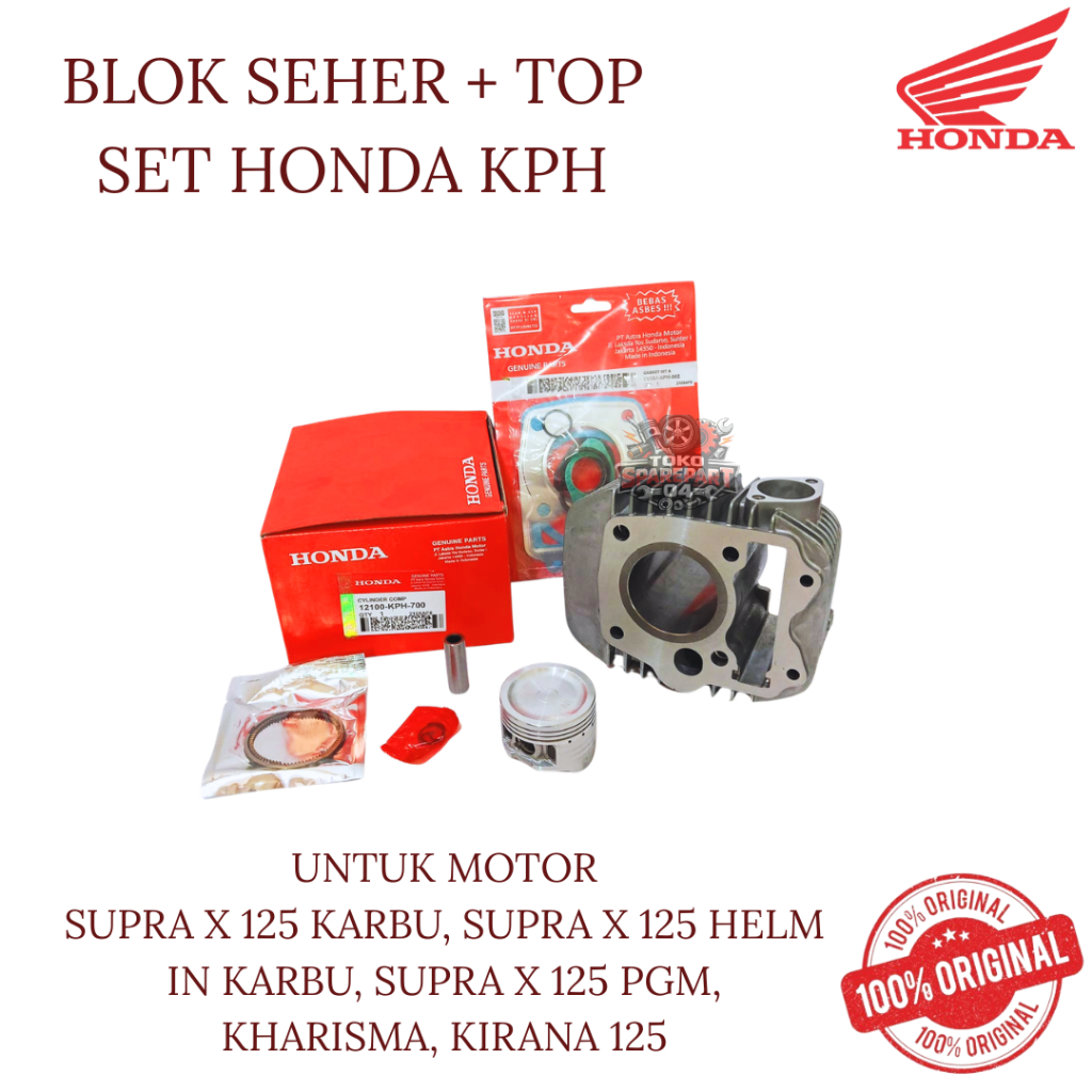BLOK SEHER + TOP SET ORIGINAL HONDA KODE KPH UNTUK MOTOR SUPRA X 125 KARBU, SUPRA X 125 HELM IN KARB