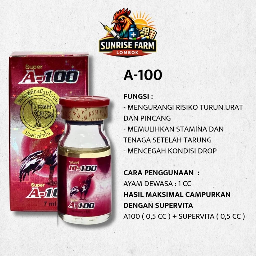 A100 merah untuk ayam selesai tarung / A 100 merah antibiotik ayam