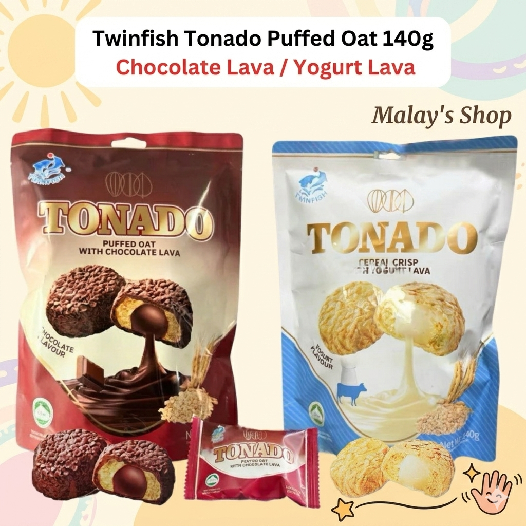 Twinfish Tonado Puffed Oat 140g - Chocolate & Yogurt Lava (Snack Impor Malaysia)