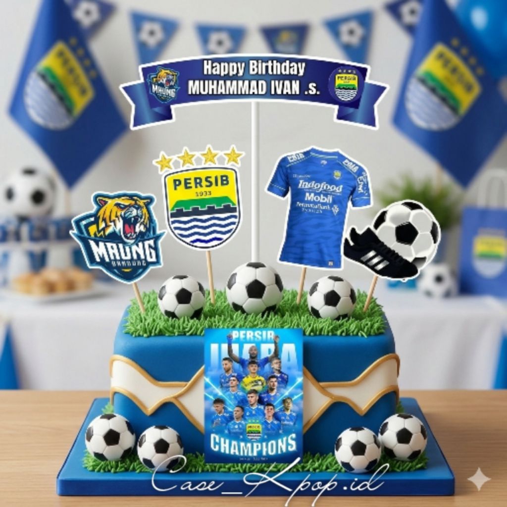 Topper Persib Jumbo A4/ Topper Cake Happy Birthday / Hiasan Kue Ulang tahun/Kue Tar/Hiasan Buket