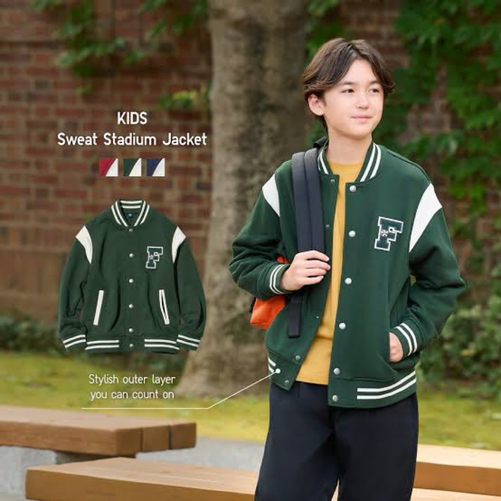 Uni*lo kids sweat stadium jacket baju dingin cardigan anak