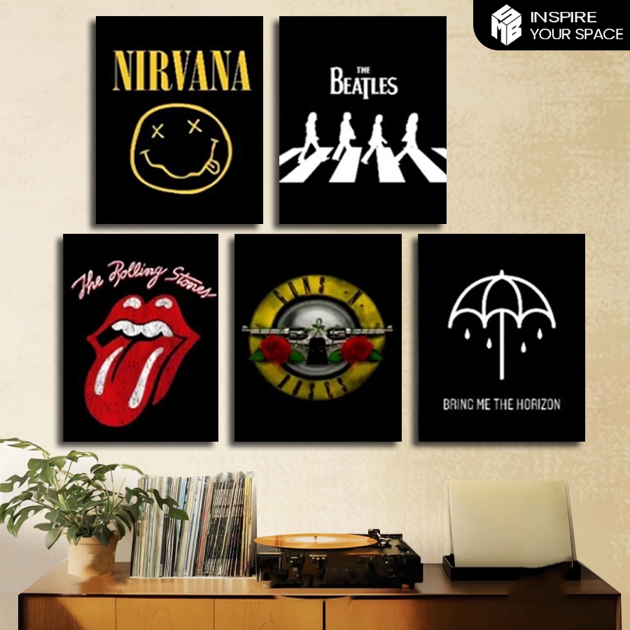 Poster dinding band logo hitam Hiasan dinding kamar cowok aesthetic Wall decor - Pajangan