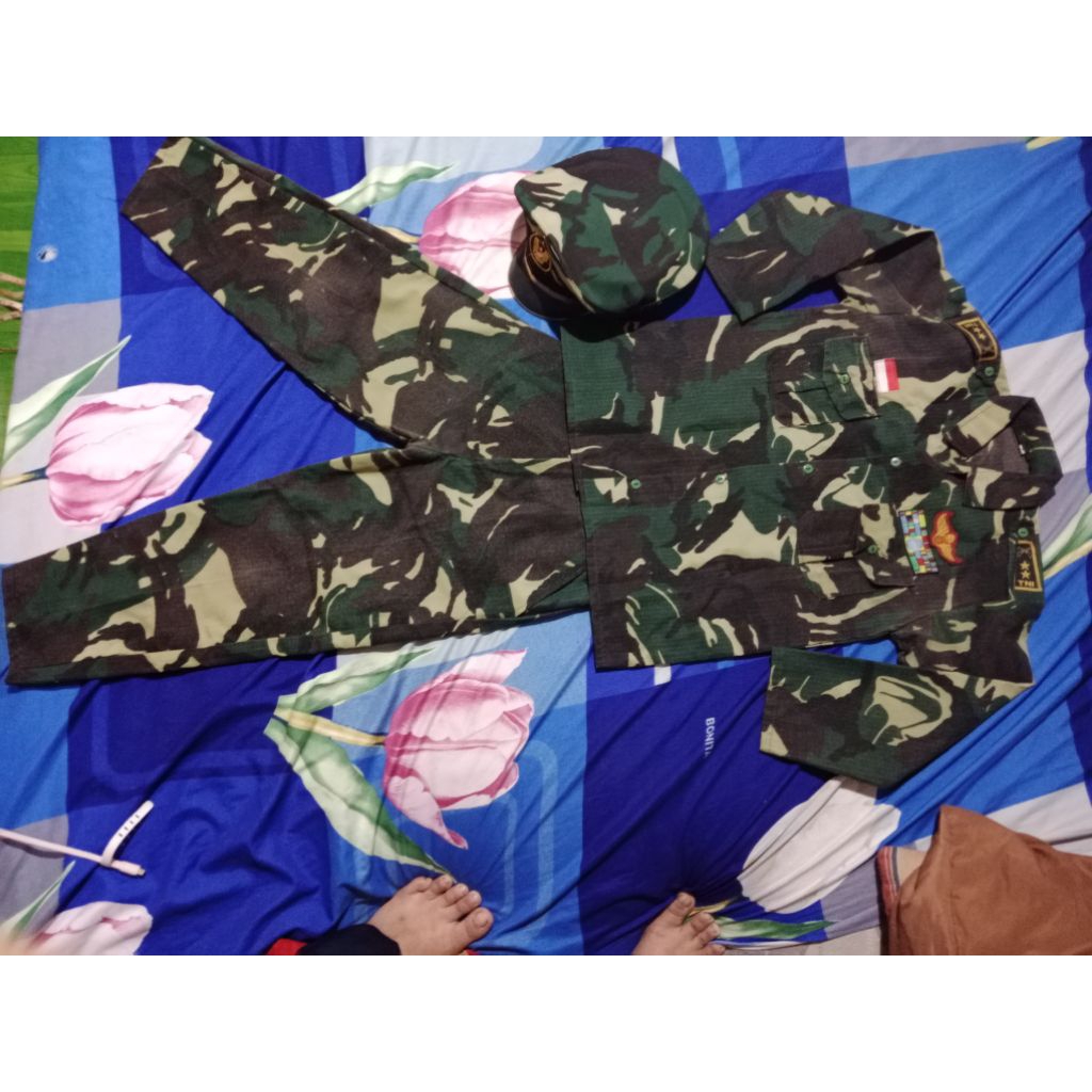preloved murah set seragam loreng TNI anak, look new, dengan bahan dril premium, BARU SATU KALI PEMA