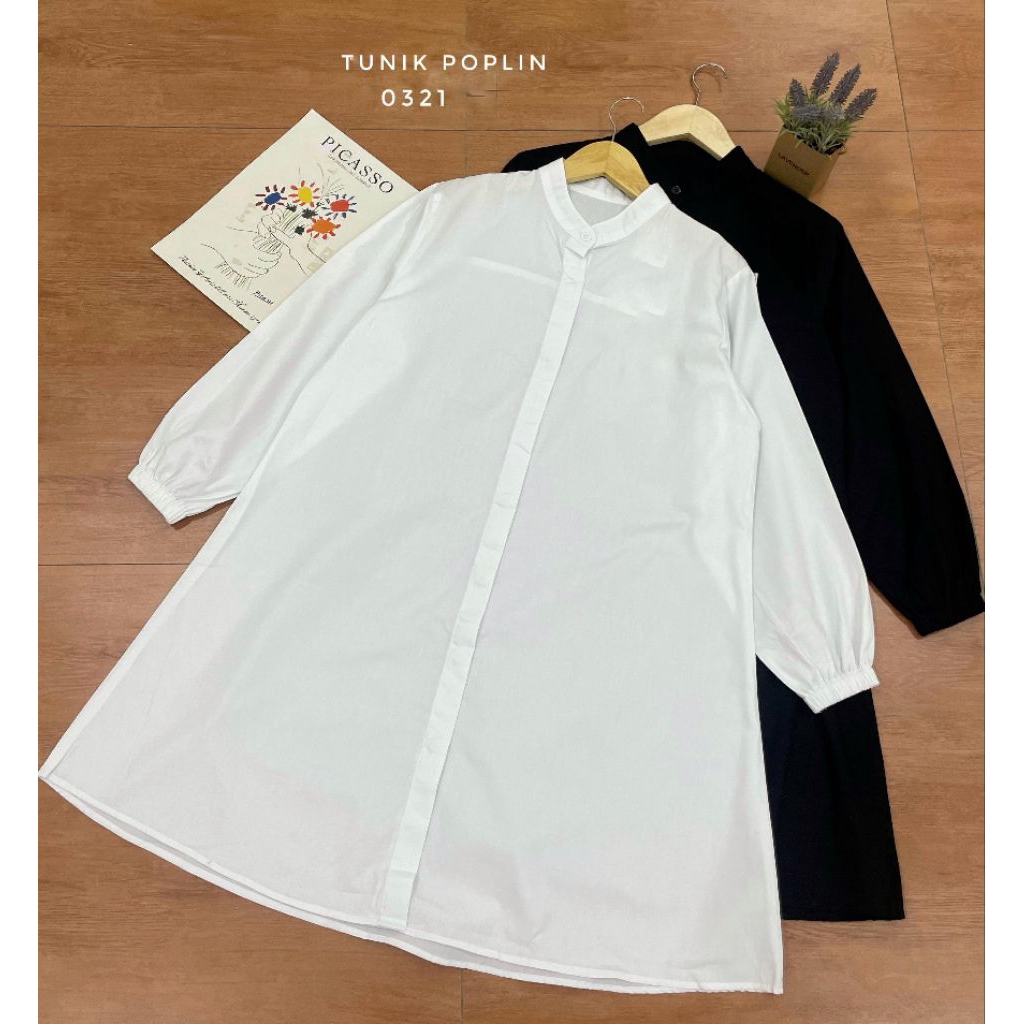 Tunik Wanita Terbaru Polos Hitam Putih Bahan Adem Katun Poplin