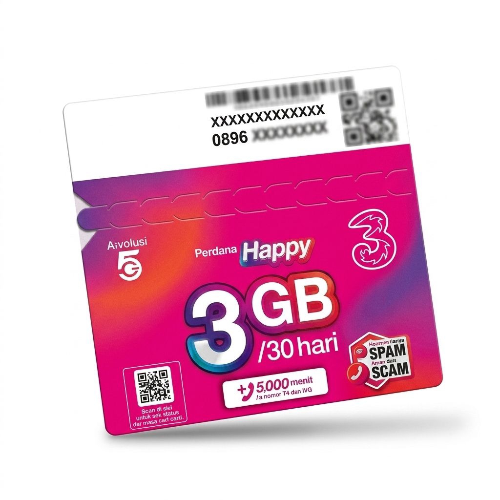 Perdana Tri 3GB 30 Hari | SEGEL | 30-NOV-2027 | Kartu Prabayar IOH 4G/5G