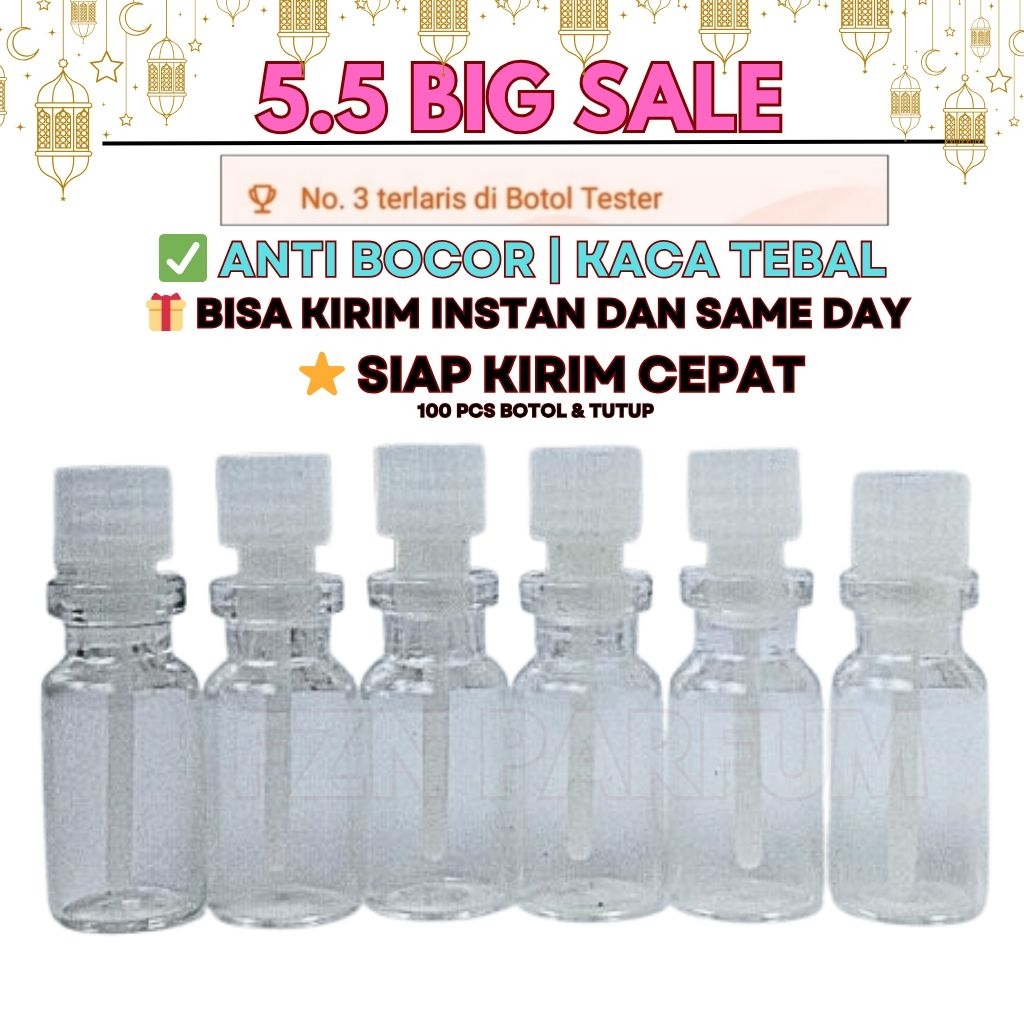 BOTOL TESTER KACA  3 ML BOTOL TESTER SAMPLE  BOTOL OLES  BOTOL PARFUM TESTER  100 PCS