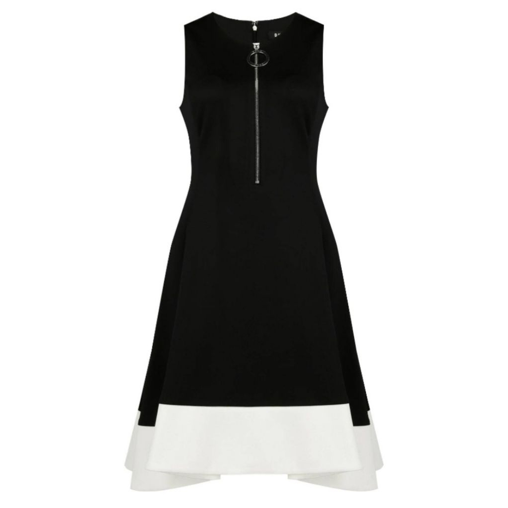 Dress midi tanpa lengan warna hitam putih